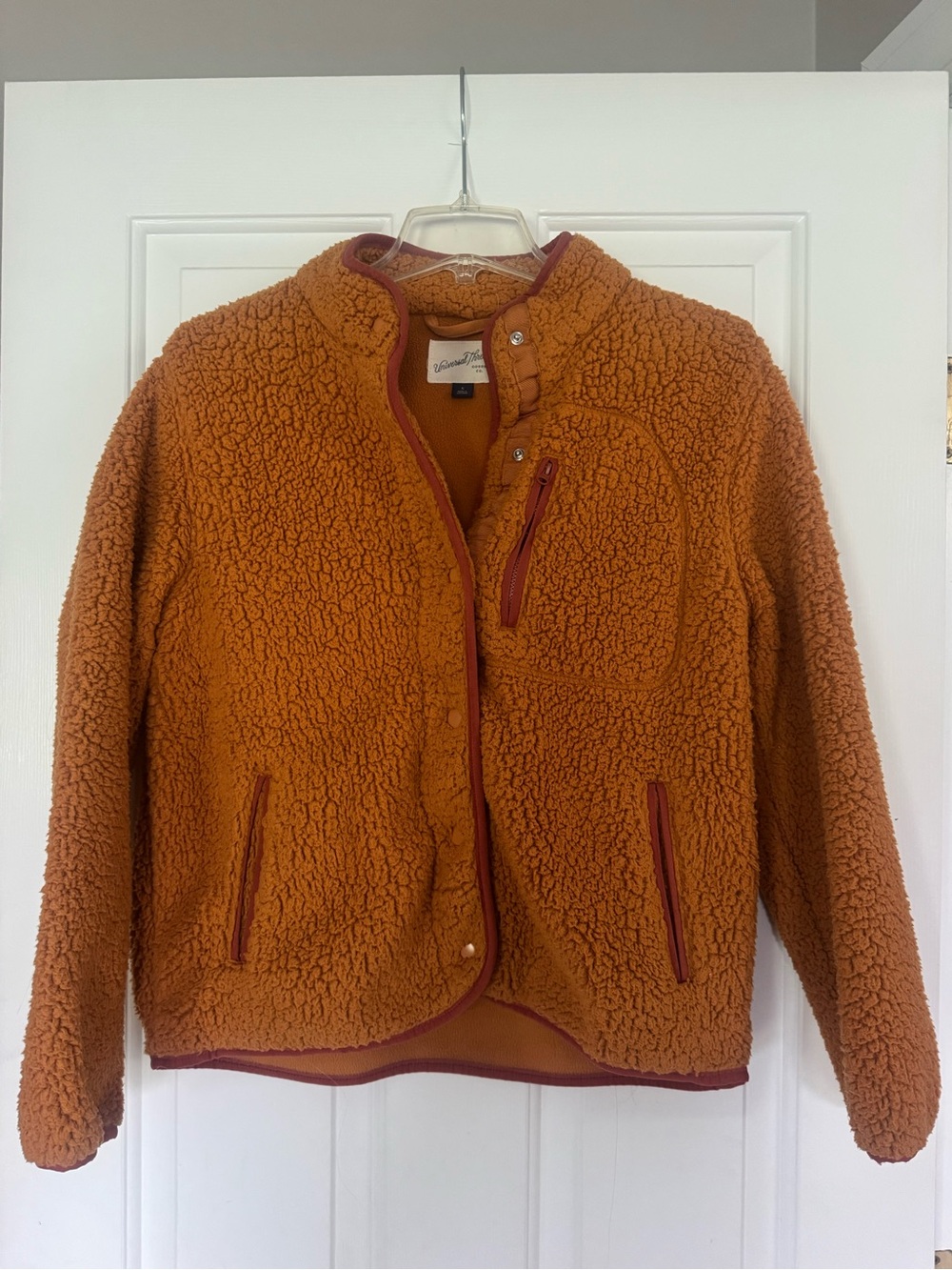 Universal Thread Burnt Orange Teddy Sherpa Jacket with Maroon Trim